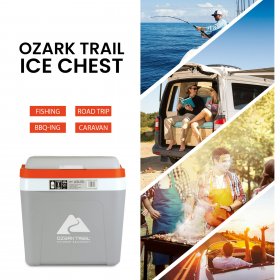 Ozark Trail 26 qt. Hard sided Cooler, Ice Chest Cooler, Grey and Orange.