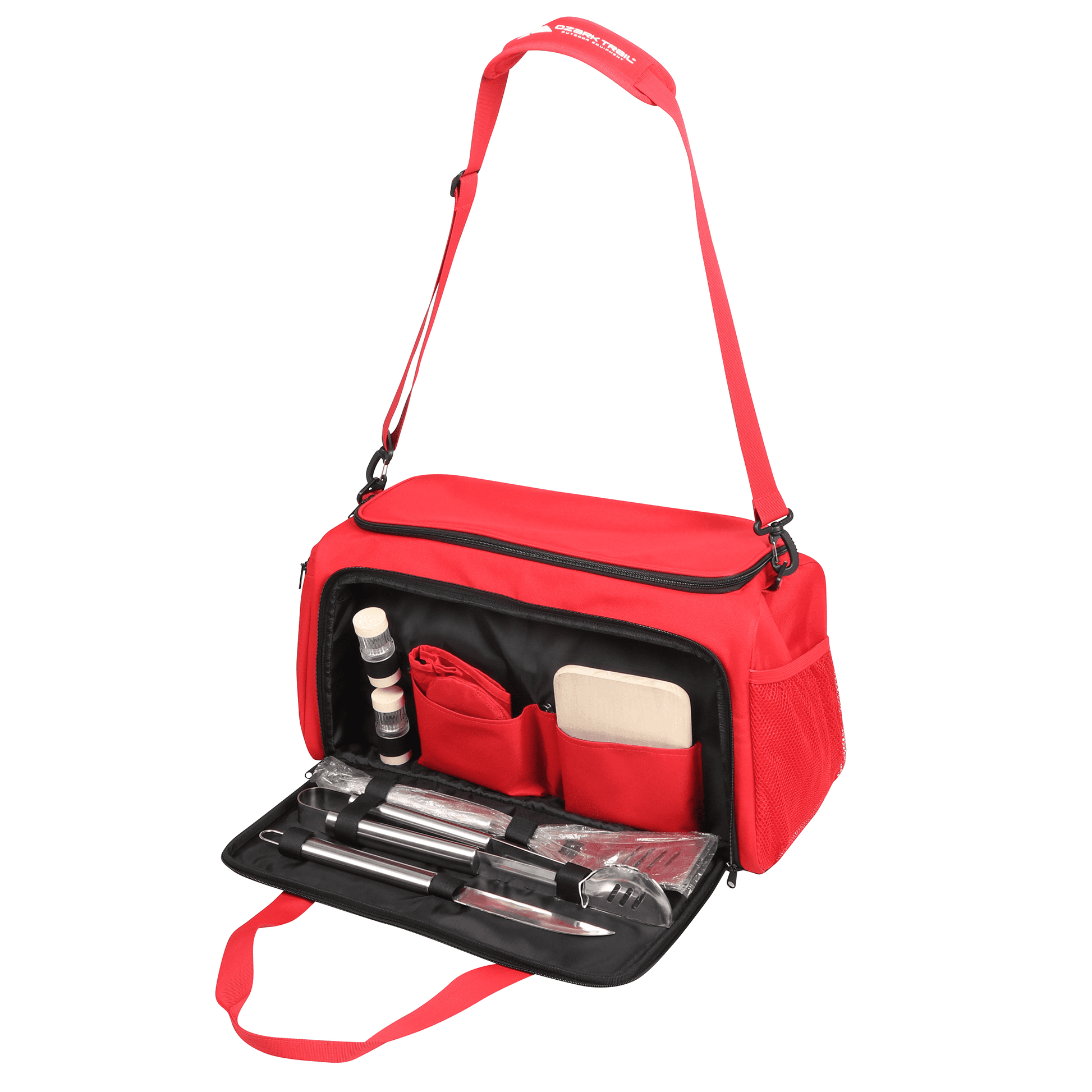 Ozark Trail Soft Sided Tailgate Cooler with Utensils, Red